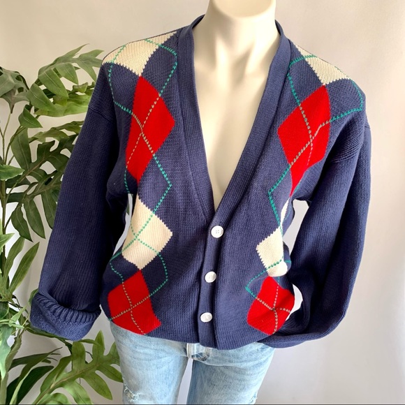 Vintage Sweaters - v i n t a g e :: Grandpa Slouchy Oversized Argyle Cardigan Knit Sweater